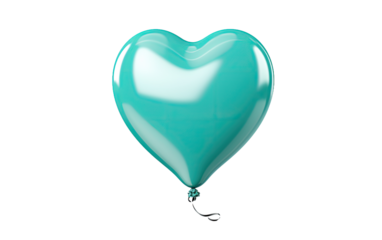 Turquoise Heart Balloon on a White or Clear Surface PNG Transparent Background.