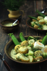 A bowl with farming summer salad in rustic style	