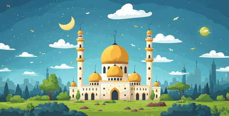 Ramadan Kareem background with mosque and lanterns. Vector illustration.Illustration of Ramadan...