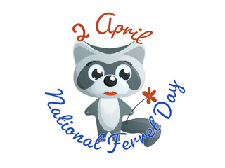 Vector Illustration for Postcard or badge for National ferret Day 2 April. 
