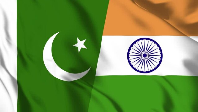Pakistan and India Flag waving in loop and seamless animation. Indian vs Pakistani Flag background. India and Pakistan Flag for relation, political or military conflict, Peace, Unity, economy or trade