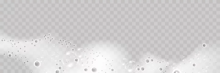 Foto op Plexiglas Bath foam isolated on transparent background. Shampoo bubbles texture.Sparkling shampoo and bath lather vector illustration. © gala