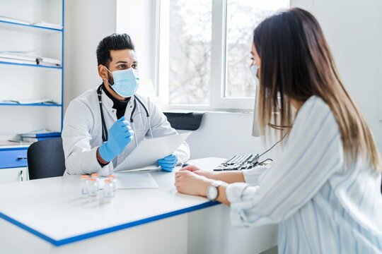 Indian Doctor Receives Patient Tells Him About Results Tests Medicine Health