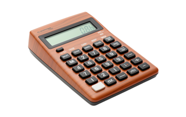 Classic pocket calculator on a White or Clear Surface PNG Transparent Background.