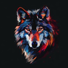 Flat logo wolf digital painting style on a black background. Digital painting style.