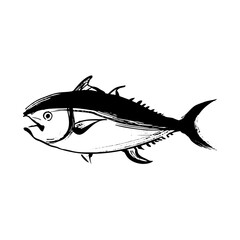 タイセイヨウクロマグロの和風ベクターイラスト（白黒）。