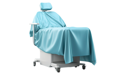 Dental Chair with blue Cover on a White or Clear Surface PNG Transparent Background.