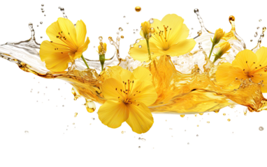 Evening Primrose Oil Splash on a White or Clear Surface PNG Transparent Background.