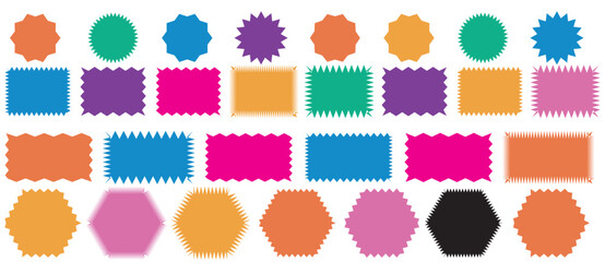 Zigzag edge rectangle shapes collection. Colorful Jagged sticker or stamp set with wavy edges