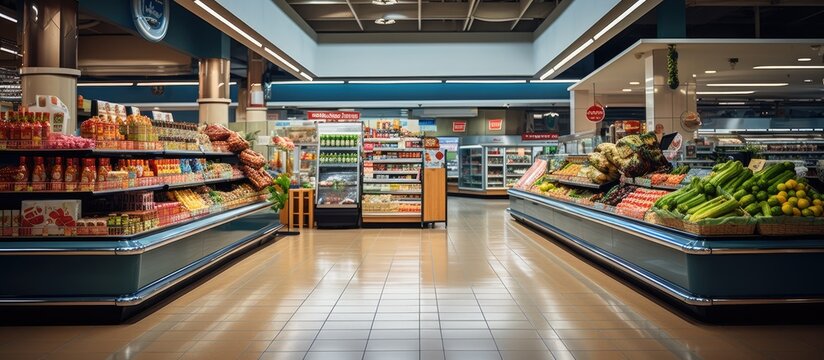 supermarket portrait and modern store background shelves
