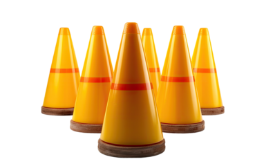 safety traffic cones on a White or Clear Surface PNG Transparent Background.