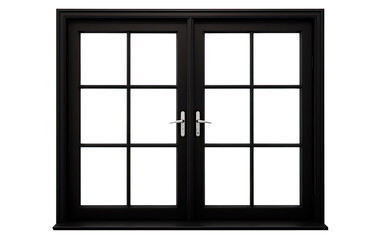 Black Door Window Frame on a White or Clear Surface PNG Transparent Background.