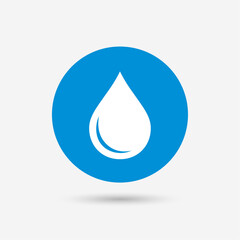 Water drop sign symbol. Tear symbol. Blue circle button with droplet icon. Vector illustration