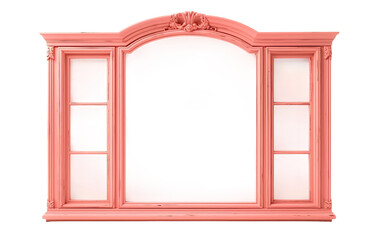 Pink Coral Door Window Frame on a White or Clear Surface PNG Transparent Background.