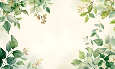 Foto op Aluminium Green leaves snd flower watercolor background invitation template © simba kim