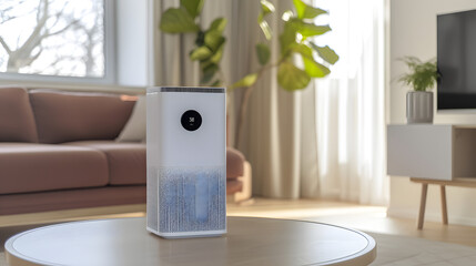 Smart home air purifier Showcased in a living room setting