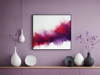 abstraktes rot lila Bild an einer violetten Wand