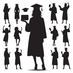 Person in graduation cap and gown.Silhouette Graduates wear a black hat and gown to stand for congratulations on graduation in silhouette