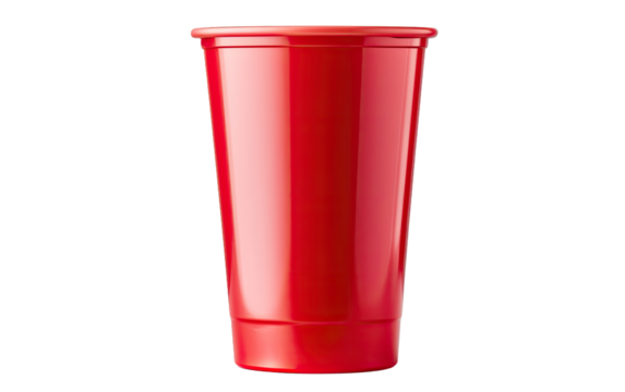 Red Plastic Party Cup on a White or Clear Surface PNG Transparent Background.