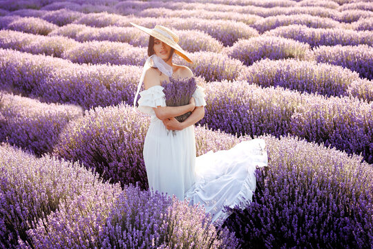 Beautiful girl on the lavender field
