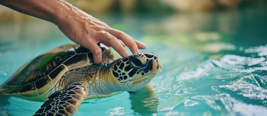 Releasing hawksbill sea turtles to freedom.