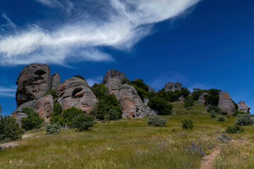 Beautiful view of the mountain peak and Demerdzhi rocks. Mountain landscape.