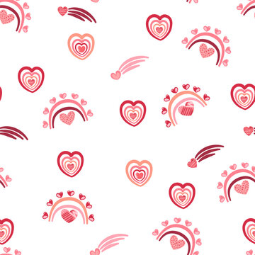 Cute hand drawn valentine heart seamless pattern, cute romantic background for Valentine's Day, Mother's Day, textile, wallpaper, sign. Vector design