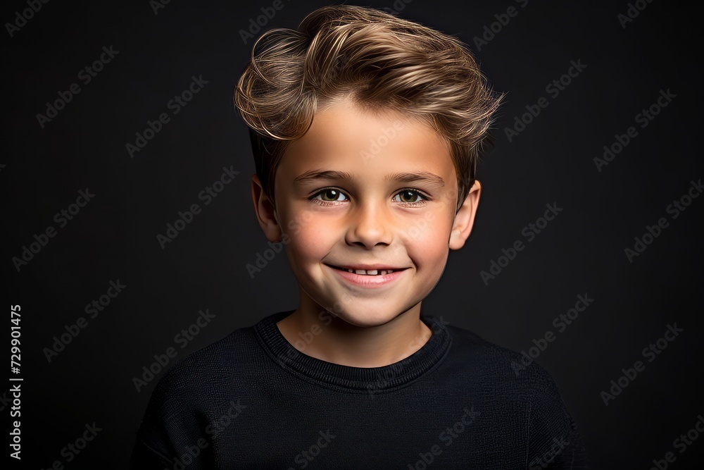 Wall mural Portrait of a cute little boy on a black background. Studio shot.