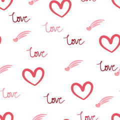 Cute hand drawn valentine heart seamless pattern, cute romantic background for Valentine's Day, Mother's Day, textile, wallpaper, sign. Vector design