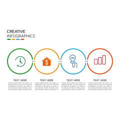Thin line Infographic label design with 4 options and icons. Timeline with 4 steps or process. Vector business template for workflow diagram, info chart, annual report, and presentation.