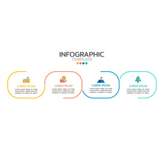 Thin line Infographic label design with 4 options and icons. Timeline with 4 steps or process. Vector business template for workflow diagram, info chart, annual report, and presentation.