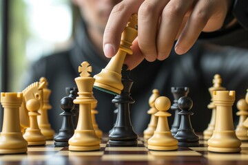 person setting up chess pieces, prepping for a game