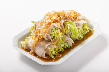 豚巻きキャベツのレンジ蒸し（ネギだれ）