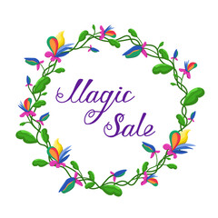 Color illustration of discounts with fantastic colors. Set of fabulous alien plants on a white background.