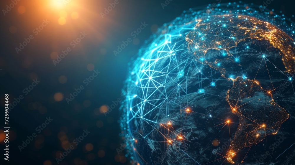 Poster an abstract globe with interconnected lines, illustrating global financial networks