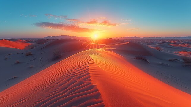 Desert Sonnet - A Sunset's Embrace, Painting Warm Hues on Rolling Sand Dunes with Shadows as Time's Silent Poem. Made with Generative AI Technology