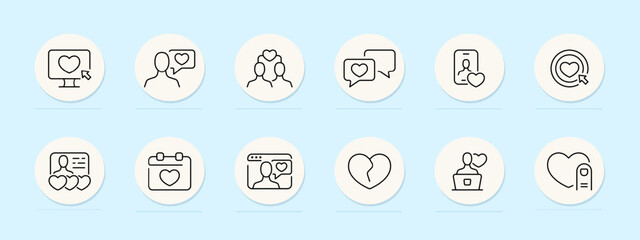 Dating site line icon. Modern, sleek, user-friendly, matchmaking, singles, relationships, love, dating, companionship. Pastel color background. Vector line icon for business and advertising