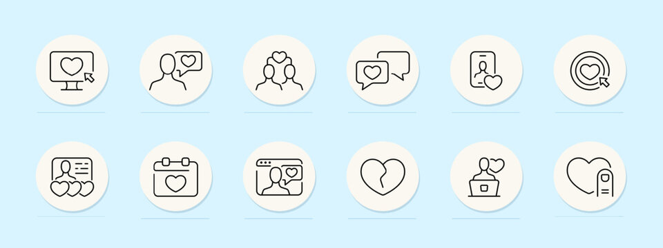 Dating site line icon. Modern, sleek, user-friendly, matchmaking, singles, relationships, love, dating, companionship. Pastel color background. Vector line icon for business and advertising