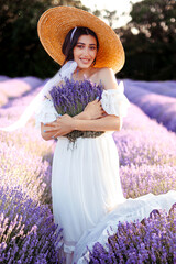 A young girl,beautiful woman portrait in lavender field