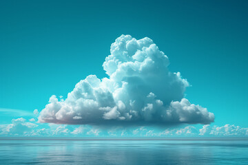 A photo of a single cloud in a clear sky, emphasizing space and airiness. Concept of lightness and...
