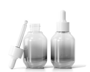 Blank Clear white cosmetic glass dropper bottle Packaging Isolated On Transparent Background, Prepared For Mockup, 3D Render.