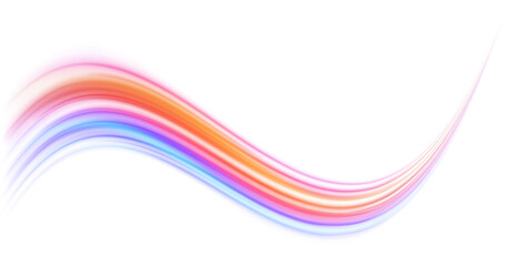 Neon swirls on a white background PNG. Acceleration speed motion on night road. Magic moving fast speed police lines. 
