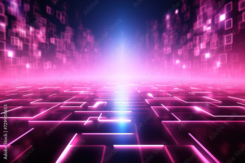 Poster abstract futuristic background with pink neon lights. it, cyberspace, computer data transfer. perfec