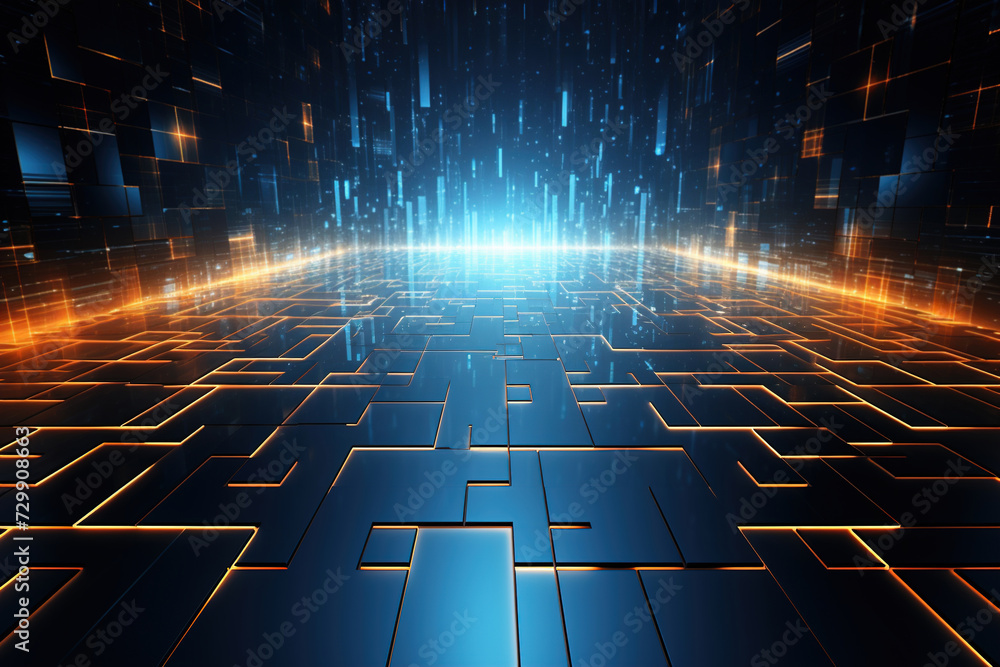 Poster abstract futuristic background with blue neon lights. it, cyberspace, computer data transfer. perfec