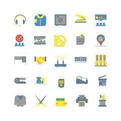 Office icon set flat color icon collection. Containing icons.