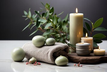 Spa still life with candles. Created with AI