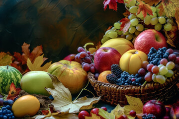 Abundance of Autumn. Fruits Laden with Bounty and Harvested Crops.