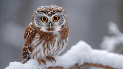 Winter Owl A Snowy Encounter with a Brown and White Owl Generative AI