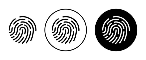 Fingerprint Icon Set. Identity Thumbprint and Biometric Vector symbol in a black filled and outlined style. Secure Identification Sign