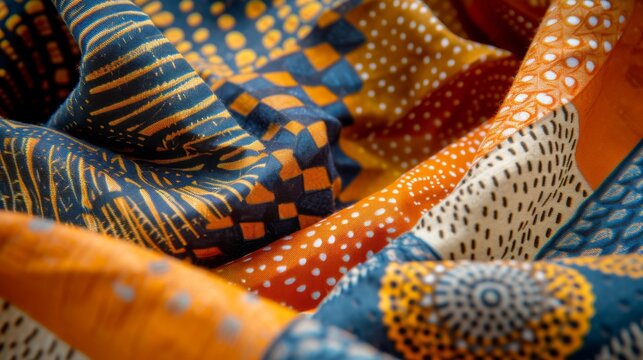 Multicolored African pattern on fabric. Textile pan Africa pattern.